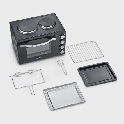 Severin TO 2074 – teplovzdušná rúra s grilom a varnými platničkami, 2500 W/230 V, 30 l, čierna