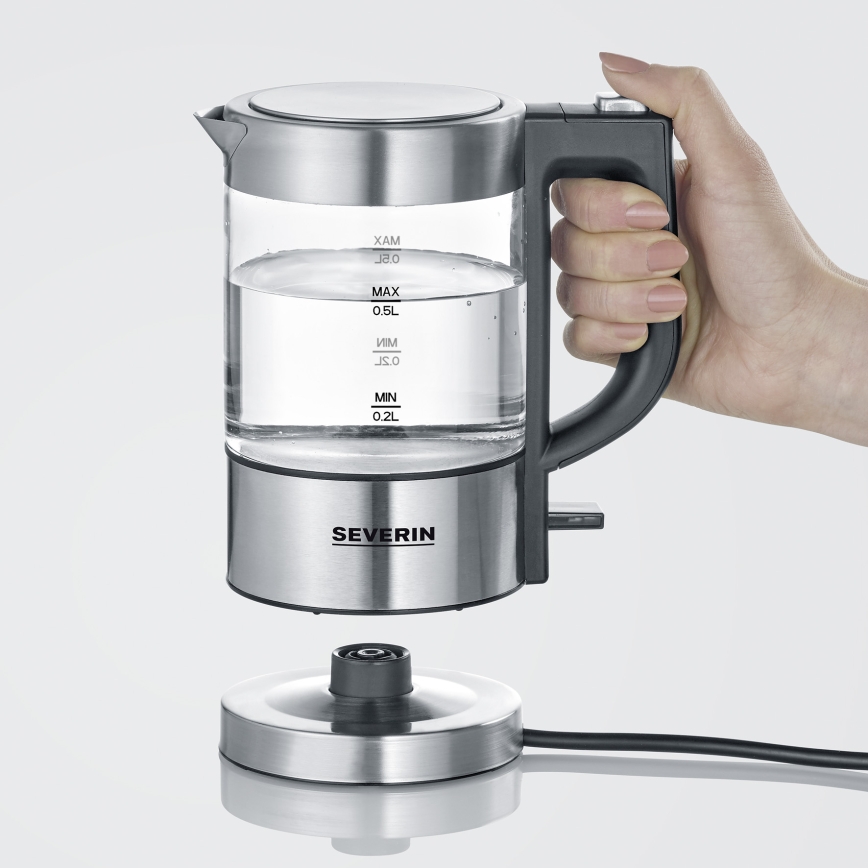 Severin WK 3472 - Rýchlovarná kanvica 0,5 l 1100W/230V nerez/sklo