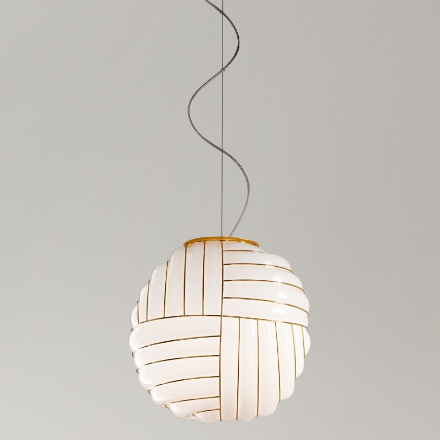 SIRU - Luster na lanku CARTESIO 1xE27/60W/230V zlatá/biela benátske sklo