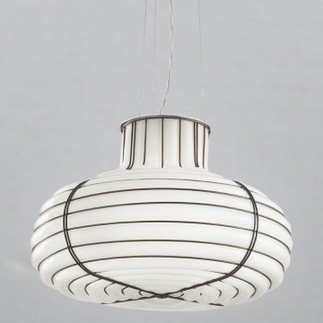 SIRU - Luster na lanku CHAPEAU 2xE14/40W/230V matný chróm/biela benátske sklo