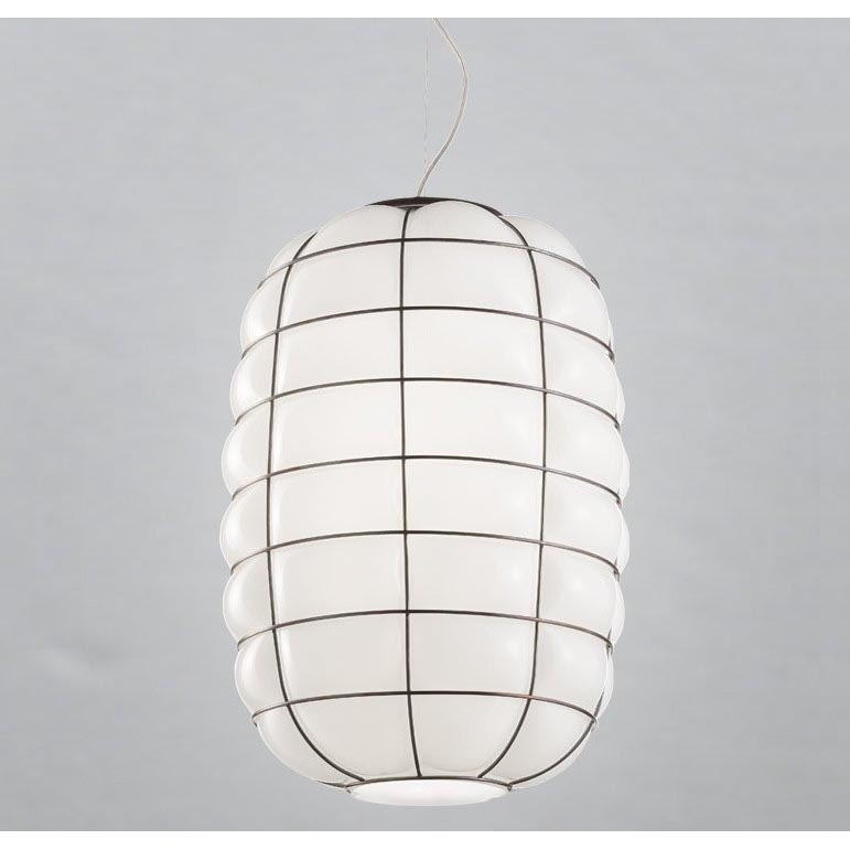 SIRU - Luster na lanku LANTERNA 1xE27/60W/230V pr. 32 cm čierna/biela benátske sklo