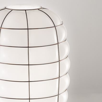 SIRU - Luster na lanku LANTERNA 1xE27/60W/230V pr. 32 cm čierna/biela benátske sklo