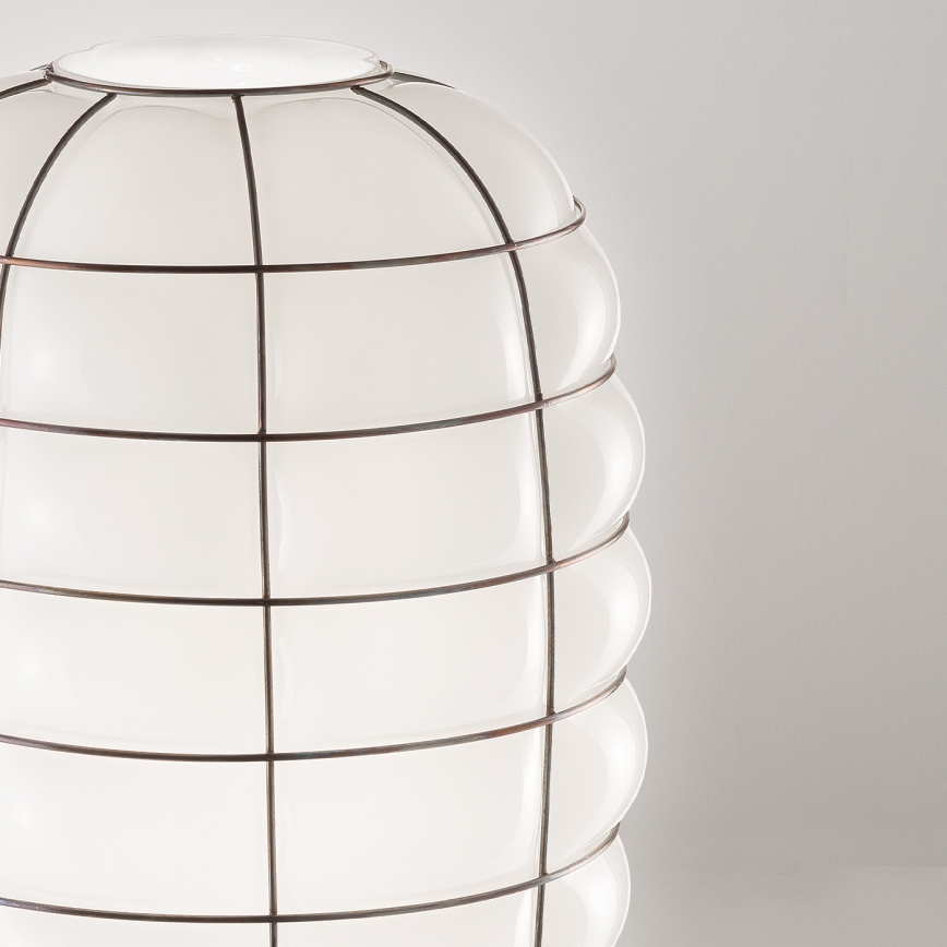 SIRU - Luster na lanku LANTERNA 1xE27/60W/230V pr. 32 cm čierna/biela benátske sklo