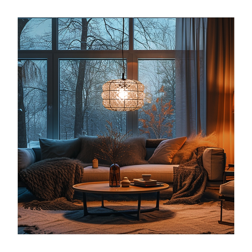 SIRU - Luster na lanku TERRA 1xE27/60W/230V čierna/číra benátske sklo