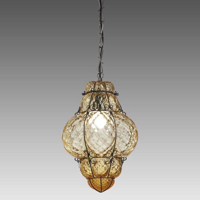 SIRU - Luster na reťazi CLASSIC 1xE27/60W/230V pr. 30 cm béžová/čierna benátske sklo