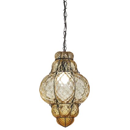 SIRU - Luster na reťazi CLASSIC 1xE27/60W/230V pr. 30 cm béžová/čierna benátske sklo