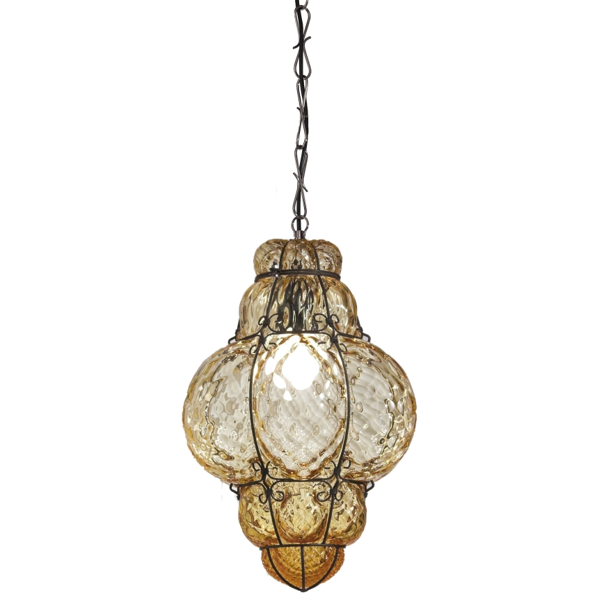 SIRU - Luster na reťazi CLASSIC 1xE27/60W/230V pr. 30 cm béžová/čierna benátske sklo