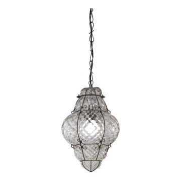 SIRU - Luster na reťazi CLASSIC 1xE27/60W/230V pr. 30 cm číra/čierna benátske sklo
