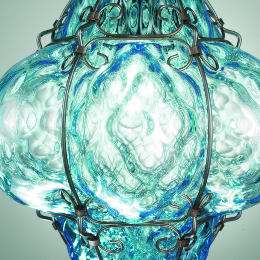 SIRU - Luster na reťazi CLASSIC 1xE27/60W/230V pr. 30 cm modrá/čierna benátske sklo