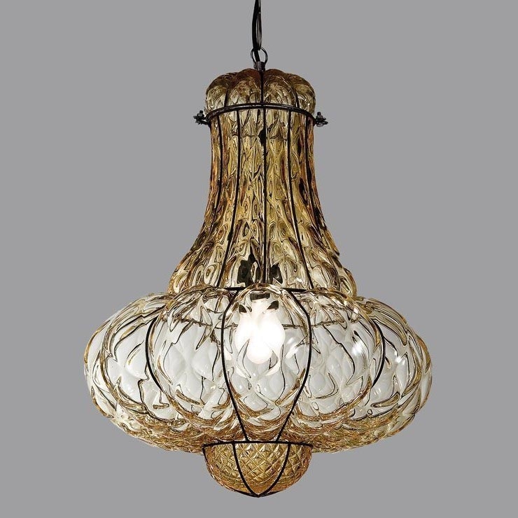 SIRU - Luster na reťazi DOGE 1xE27/60W/230V pr. 30 cm béžová/čierna benátske sklo