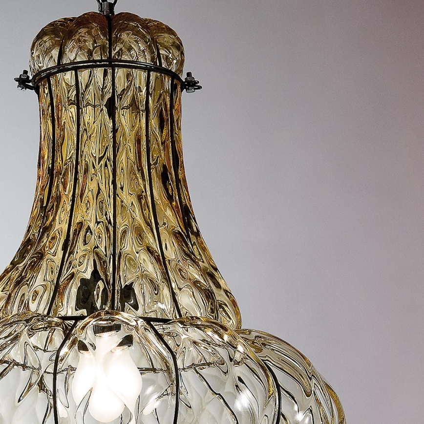 SIRU - Luster na reťazi DOGE 1xE27/60W/230V pr. 30 cm béžová/čierna benátske sklo