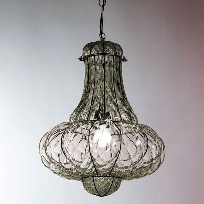 SIRU - Luster na reťazi DOGE 1xE27/60W/230V pr. 30 cm číra/čierna benátske sklo