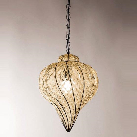 SIRU - Luster na reťazi GOCCIA 1xE27/60W/230V pr. 25 cm béžová/hnedá benátske sklo