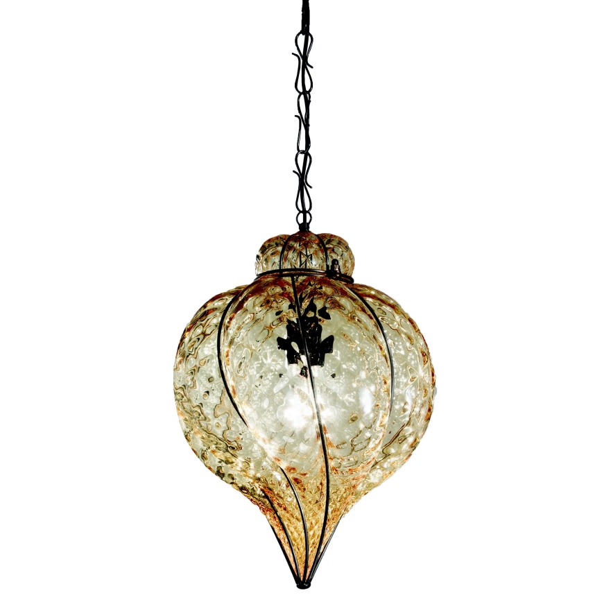 SIRU - Luster na reťazi GOCCIA 1xE27/60W/230V pr. 25 cm béžová/hnedá benátske sklo