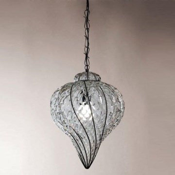 SIRU - Luster na reťazi GOCCIA 1xE27/60W/230V pr. 25 cm číra/hnedá benátske sklo