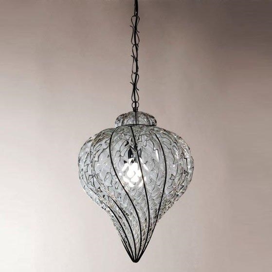 SIRU - Luster na reťazi GOCCIA 1xE27/60W/230V pr. 25 cm číra/hnedá benátske sklo