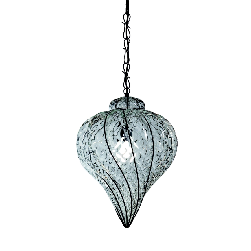 SIRU - Luster na reťazi GOCCIA 1xE27/60W/230V pr. 25 cm číra/hnedá benátske sklo