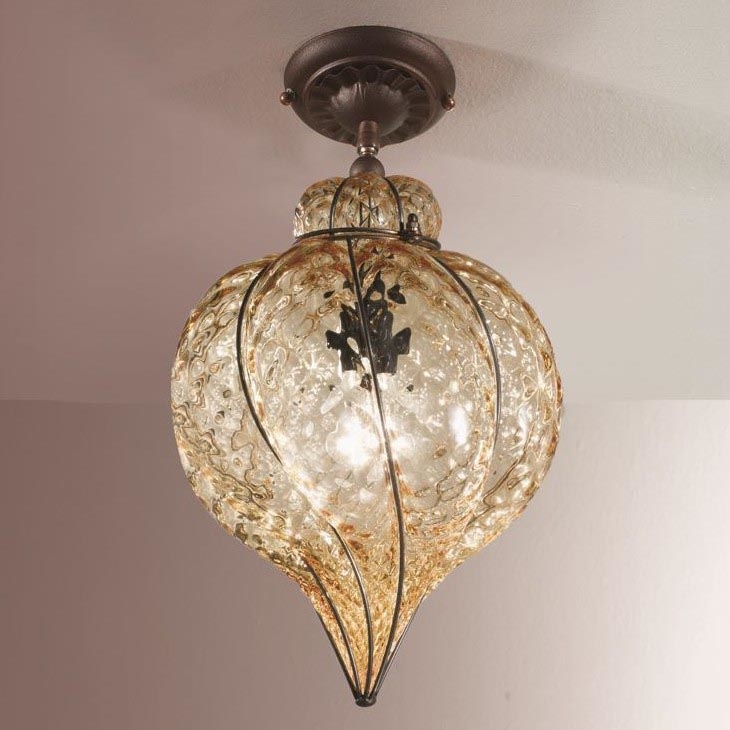 SIRU - Prisadený luster GOCCIA 1xE27/60W/230V pr. 25 cm béžová/hnedá benátske sklo