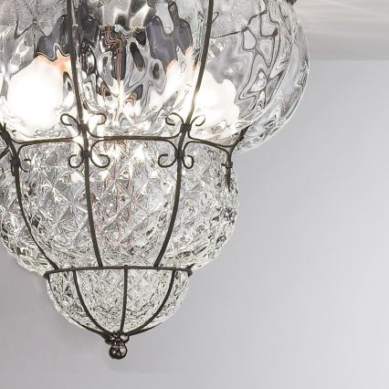 SIRU - Stropné svietidlo CLASSIC 3xE14/40W/230V pr. 25 cm číra/čierna benátske sklo