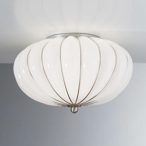 SIRU - Stropné svietidlo GIOVE 2xE14/40W/230V pr. 29 cm matný chróm/biela benátske sklo