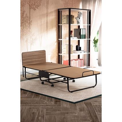 Skladacia kovová jednolôžková posteľ s matracom HERON 80x190 cm biela