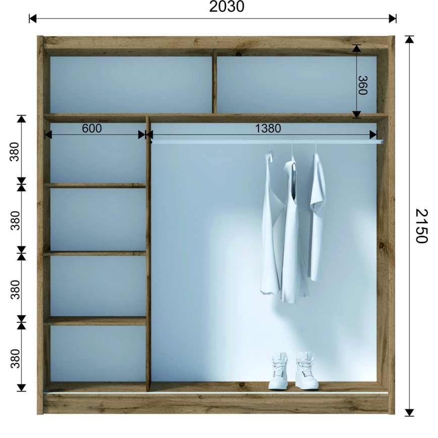Skriňa na šaty SABRINA 203x215 cm dub woltan