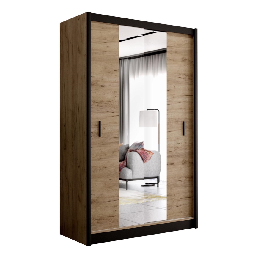 Skriňa na šaty so zrkadlom MIRO 150x215 cm dub craft/čierna