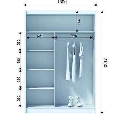 Skriňa na šaty so zrkadlom MIRO 150x215 cm dub craft/čierna