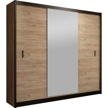 Skriňa na šaty so zrkadlom MIRO 203x215 cm dub craft/čierna