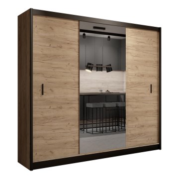 Skriňa na šaty so zrkadlom MIRO 250x215 cm dub craft/čierna