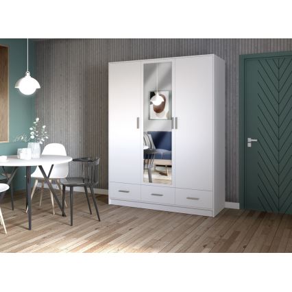 Skriňa na šaty so zrkadlom SANNA 150x215 cm biela