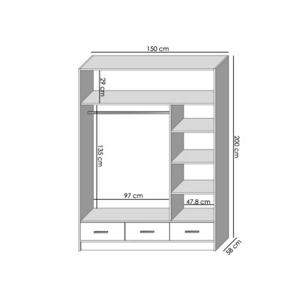 Skriňa na šaty so zrkadlom SANNA 150x215 cm dub craft
