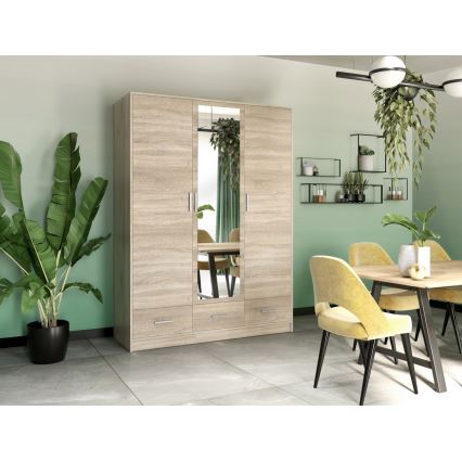 Skriňa na šaty so zrkadlom SANNA 150x215 cm dub sonoma
