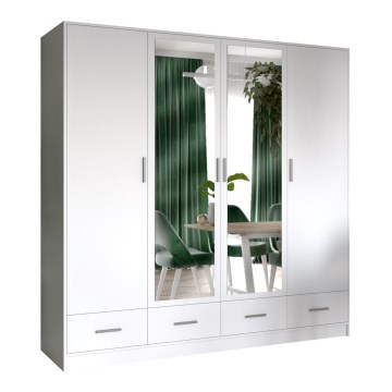Skriňa na šaty so zrkadlom SANNA 200x215 cm biela