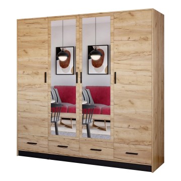 Skriňa na šaty so zrkadlom SANNA 200x215 cm dub craft