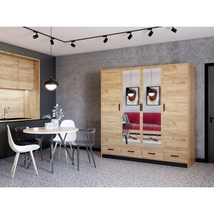 Skriňa na šaty so zrkadlom SANNA 200x215 cm dub craft