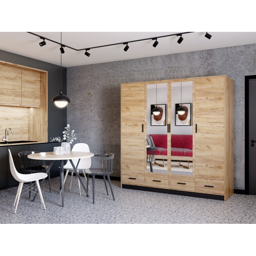 Skriňa na šaty so zrkadlom SANNA 200x215 cm dub craft