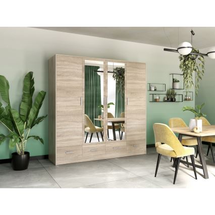 Skriňa na šaty so zrkadlom SANNA 200x215 cm dub sonoma