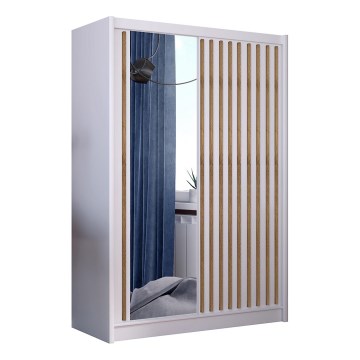 Skriňa na šaty so zrkadlom SANTINO 150x215 cm biela+/dub craft