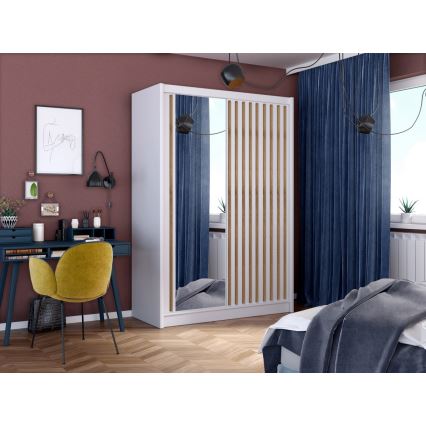 Skriňa na šaty so zrkadlom SANTINO 150x215 cm biela+/dub craft