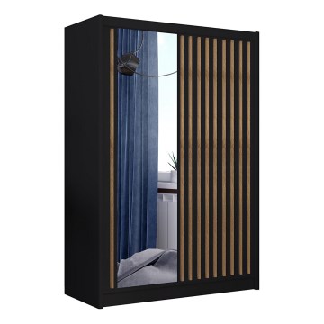 Skriňa na šaty so zrkadlom SANTINO 150x215 cm čierna/dub craft