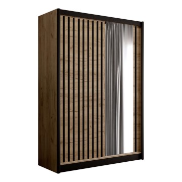 Skriňa na šaty so zrkadlom SANTINO 150x215 cm dub craft/čierna