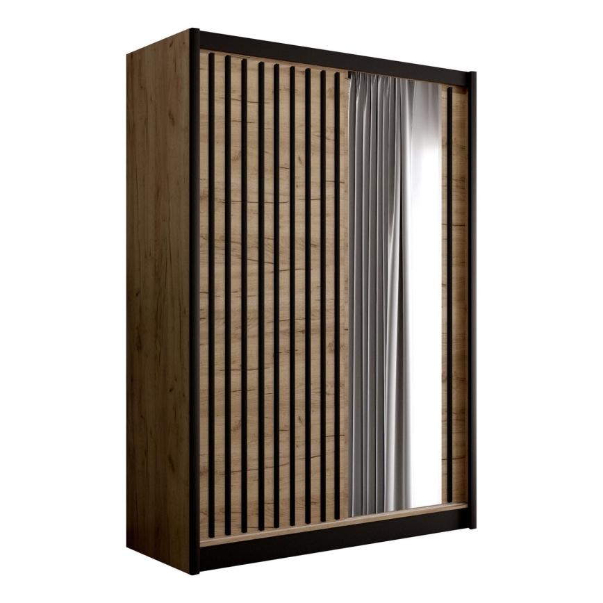 Skriňa na šaty so zrkadlom SANTINO 150x215 cm dub craft/čierna