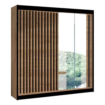 Skriňa na šaty so zrkadlom SANTINO 203x215 cm dub craft/čierna
