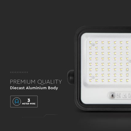 LED Stmievateľný solárny reflektor LED/200W/3,2V 2000-8000K IP65 10000 mAh čierny + diaľkové ovládanie