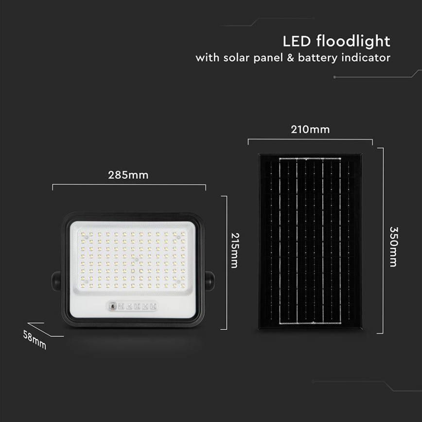 LED Stmievateľný solárny reflektor LED/200W/3,2V 2000-8000K IP65 10000 mAh čierny + diaľkové ovládanie