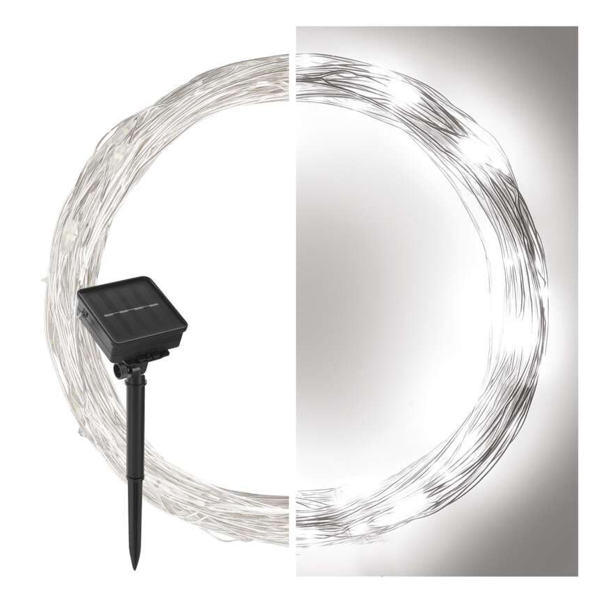 Solárny svetelný reťazec 120xLED/2,4W/1,2V 12m IP44 600 mAh studená biela
