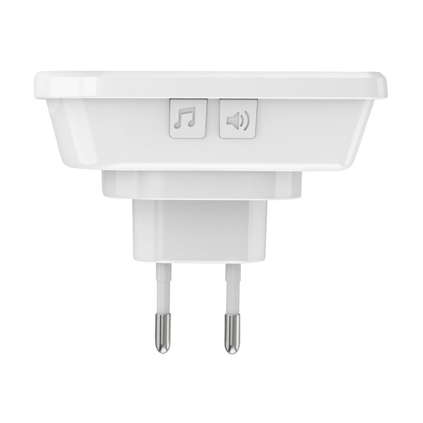 Bezdrôtový zvonček do zásuvky 230V/1xCR2032 IP56 biela