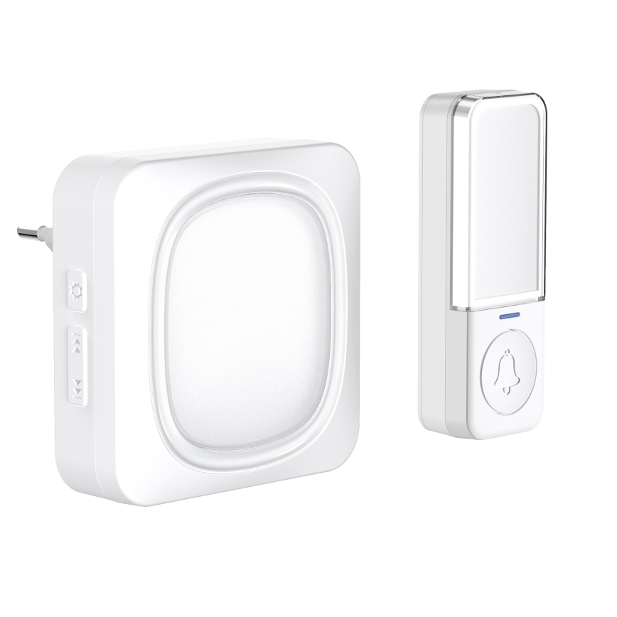 Bezdrôtový zvonček s LED osvetlením do zásuvky 230V IP56 biela