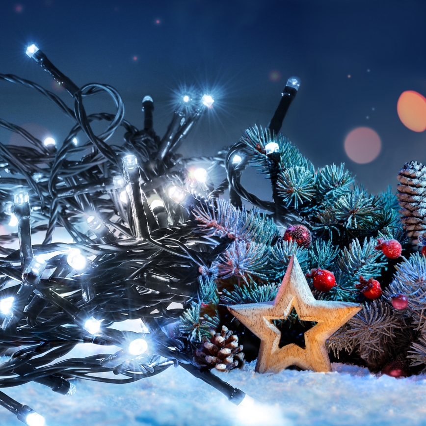 LED Vonkajší reťaz 200xLED/8 funkcií 15m IP44 studená biela